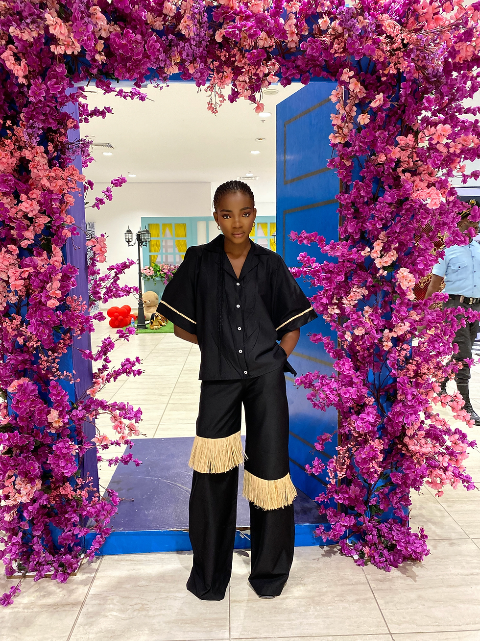 Thumbnail: Oriki Women's Textured Coord Set with Braided Raffia Sleeves and Back Accent