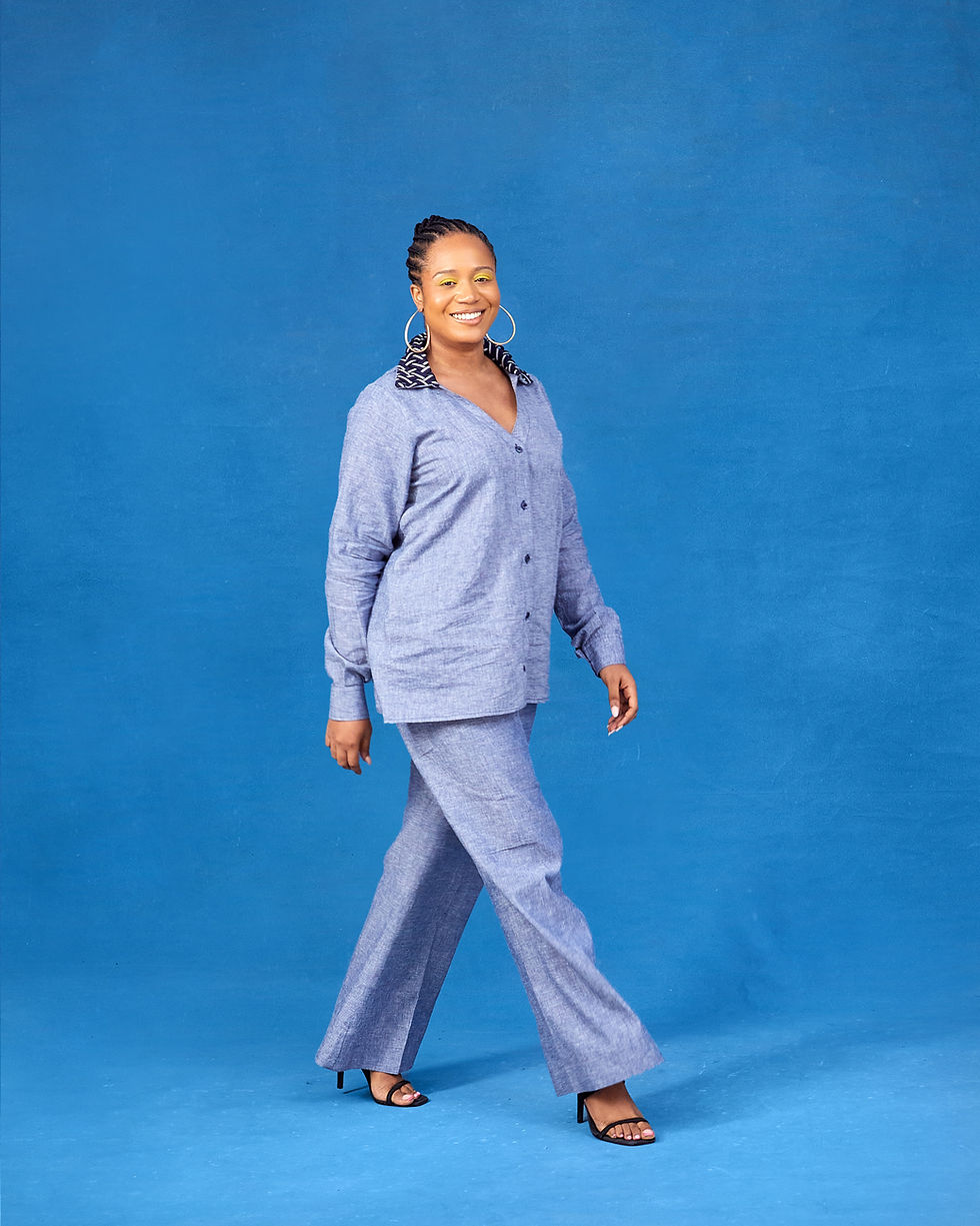 Thumbnail: Tiwa Women's Linen 2-Pc Set | Breathable Aso-Oke Collar Shirt & Wide-Leg Pants
