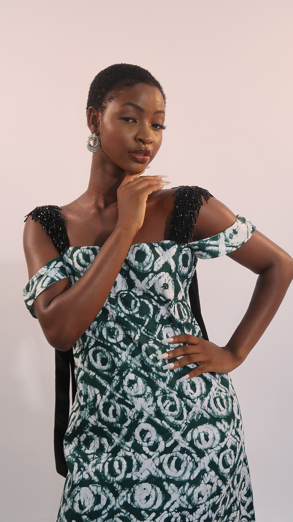 Thumbnail: Tic Tac Women's Beaded Fringe Cold-Shoulder Maxi Print Dress
