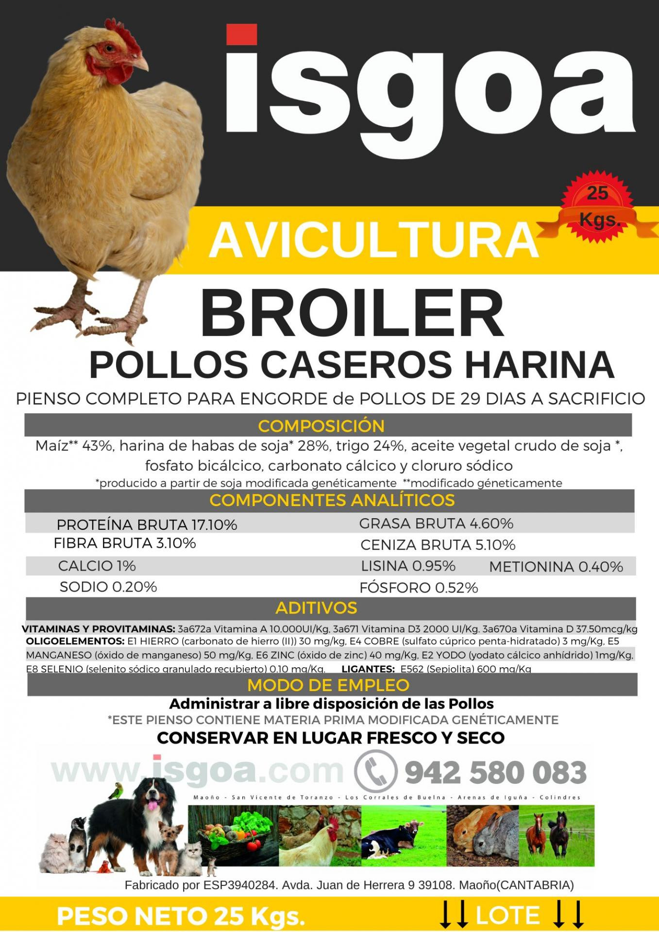 Pienso POLLOS CASEROS Harina. Isgoa.