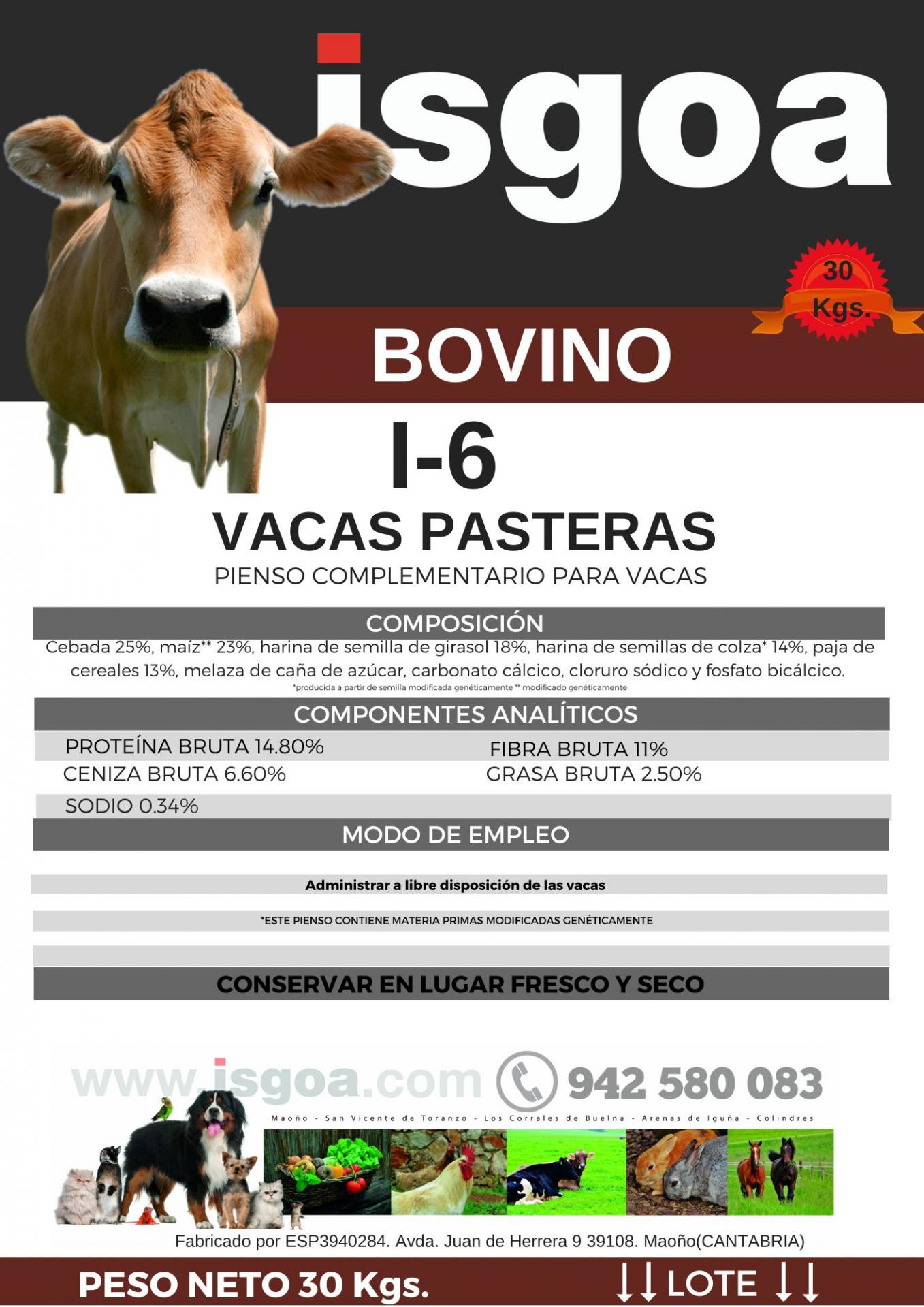 Pienso VACAS PASTERAS I-6. Granulado. Isgoa