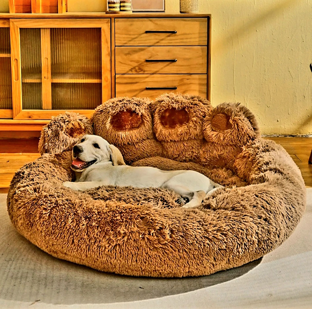 Dog Bed Cat Mat Round Large Pet House Long Plush Deep Sleeping Warm Bear Paw
