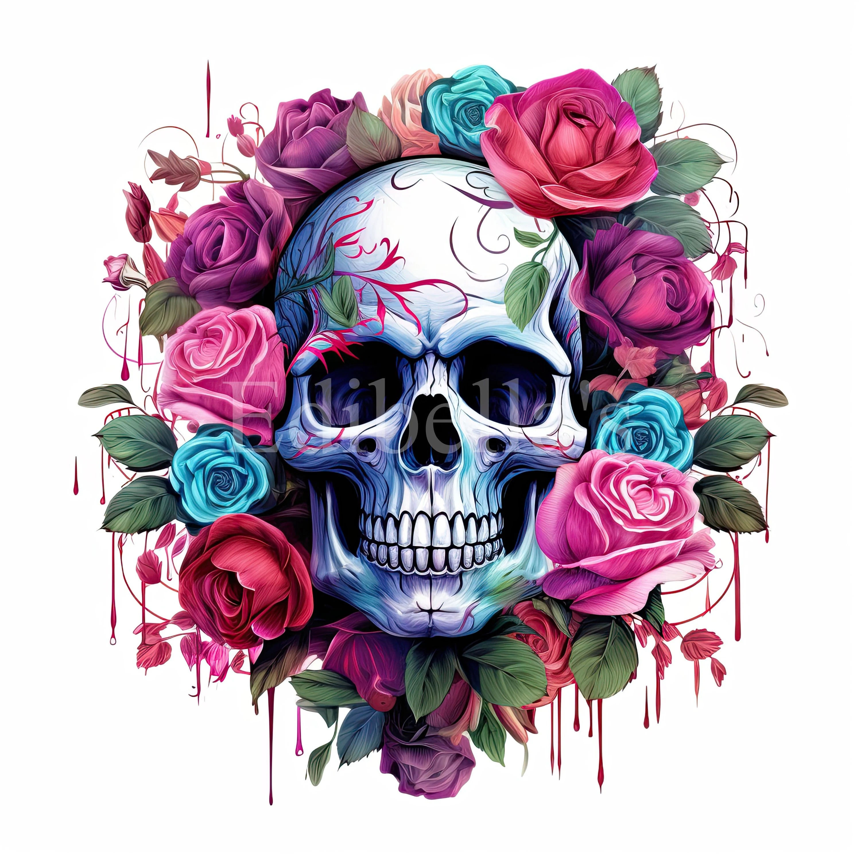 Floral Skull Sublimation Clipart 1 |13.65 x 13.65 Inches | Digital  | 4096 x 409