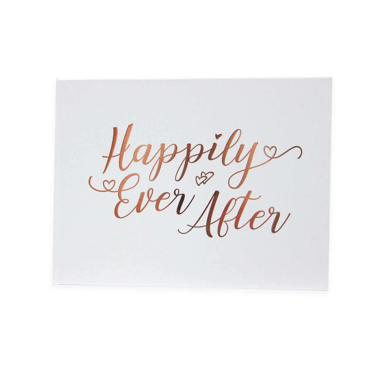 Happily Ever After Wedding Guest Book – White with Rose Gold Foil