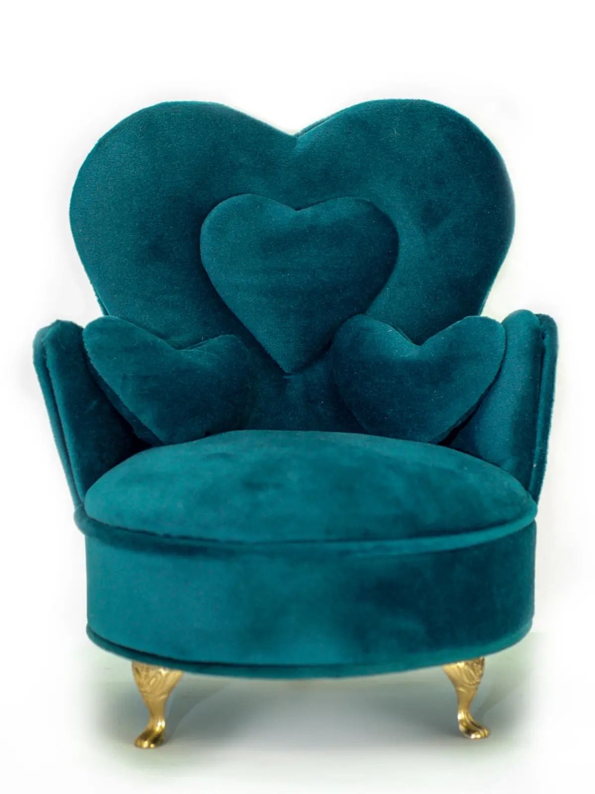 Turquoise Velvet Heart Chair Jewel Box w/ Mirror