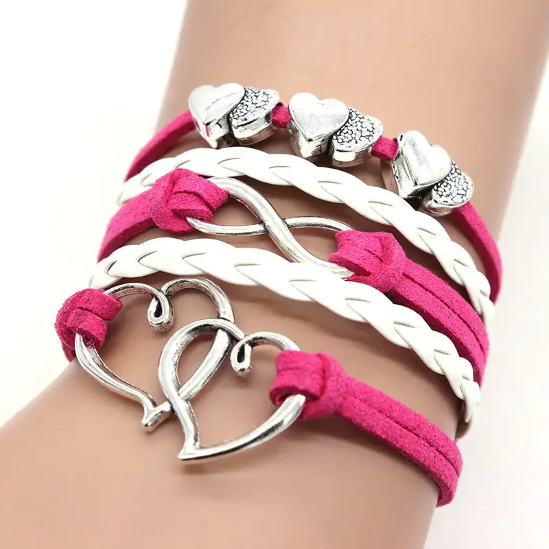 Thumbnail: Leather Rope Bracelet Double-heart