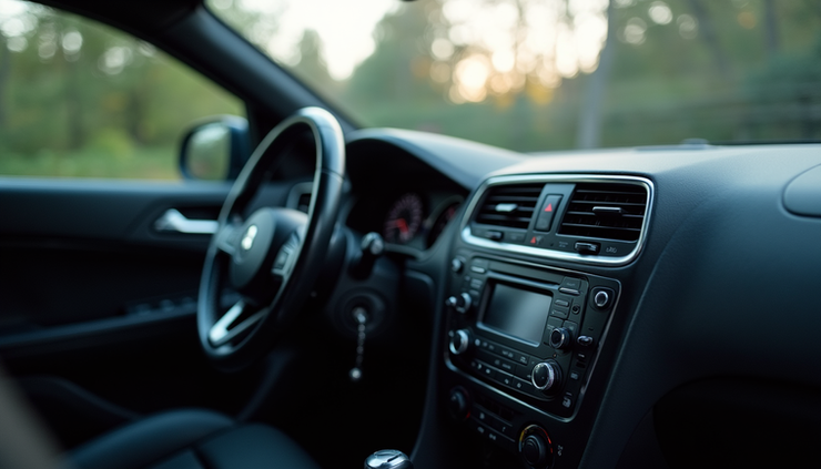 Eye-level view of car dashboard showing air conditioning controls and vents