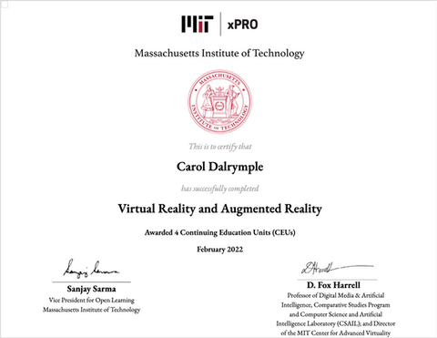 MIT Virtual and Augmented Reality education certificate
