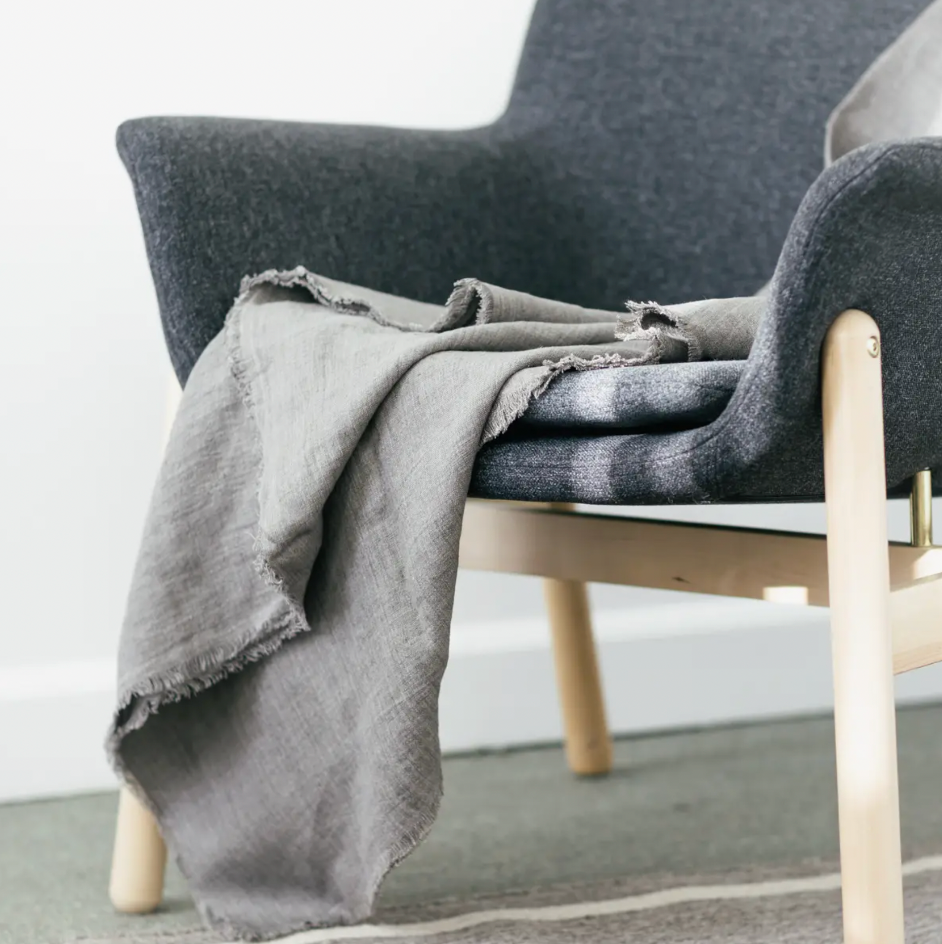 Stone Washed Linen Throw Blanket - Oyster