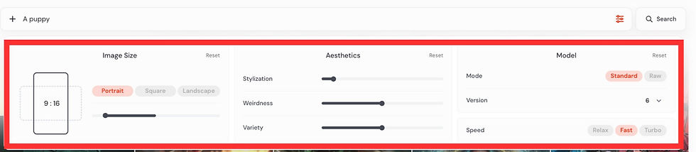 Change parameter on Midjourney website