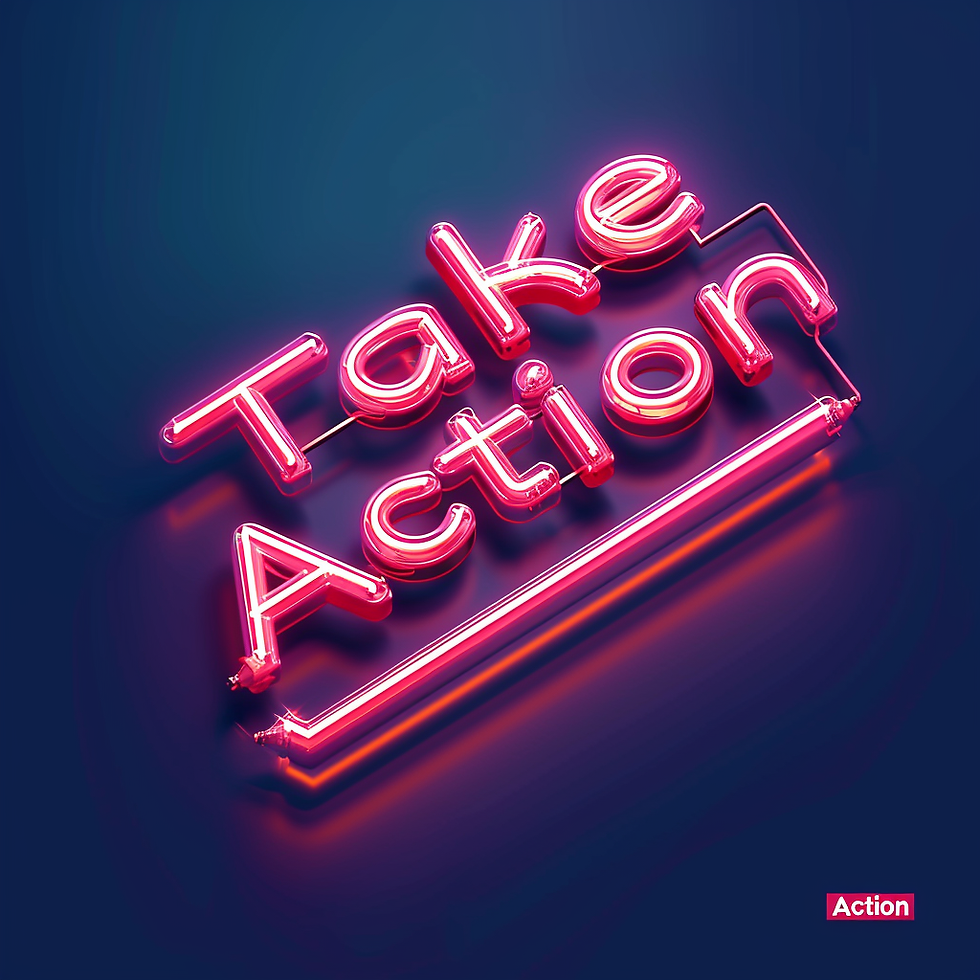 Text “Take Action” in 3D isometric letter shape with neon light tube