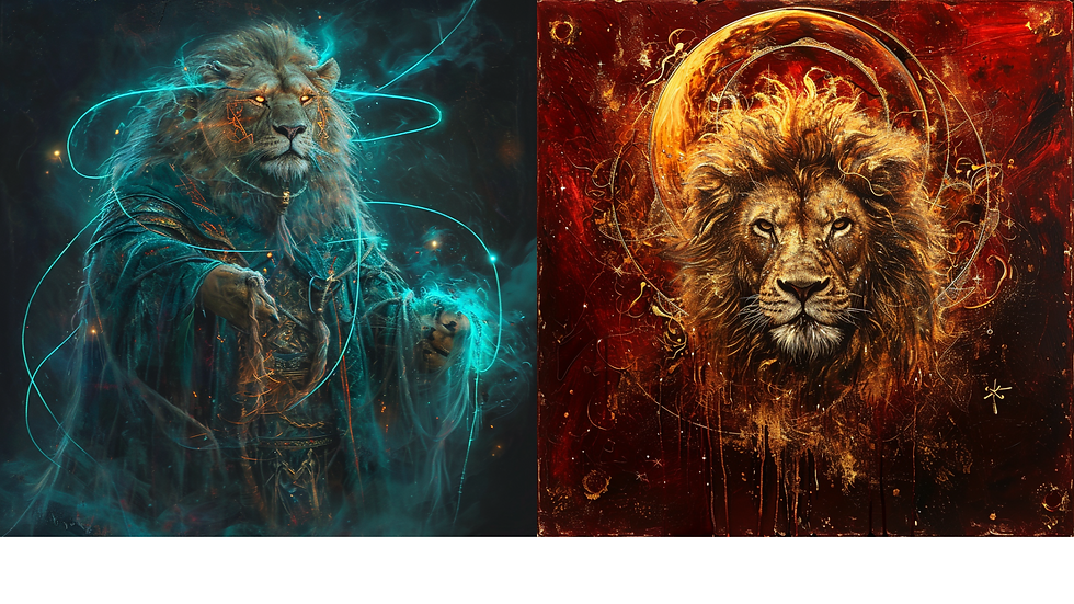 Two lion wizard. On the left is a blue one, on the right side is a red one