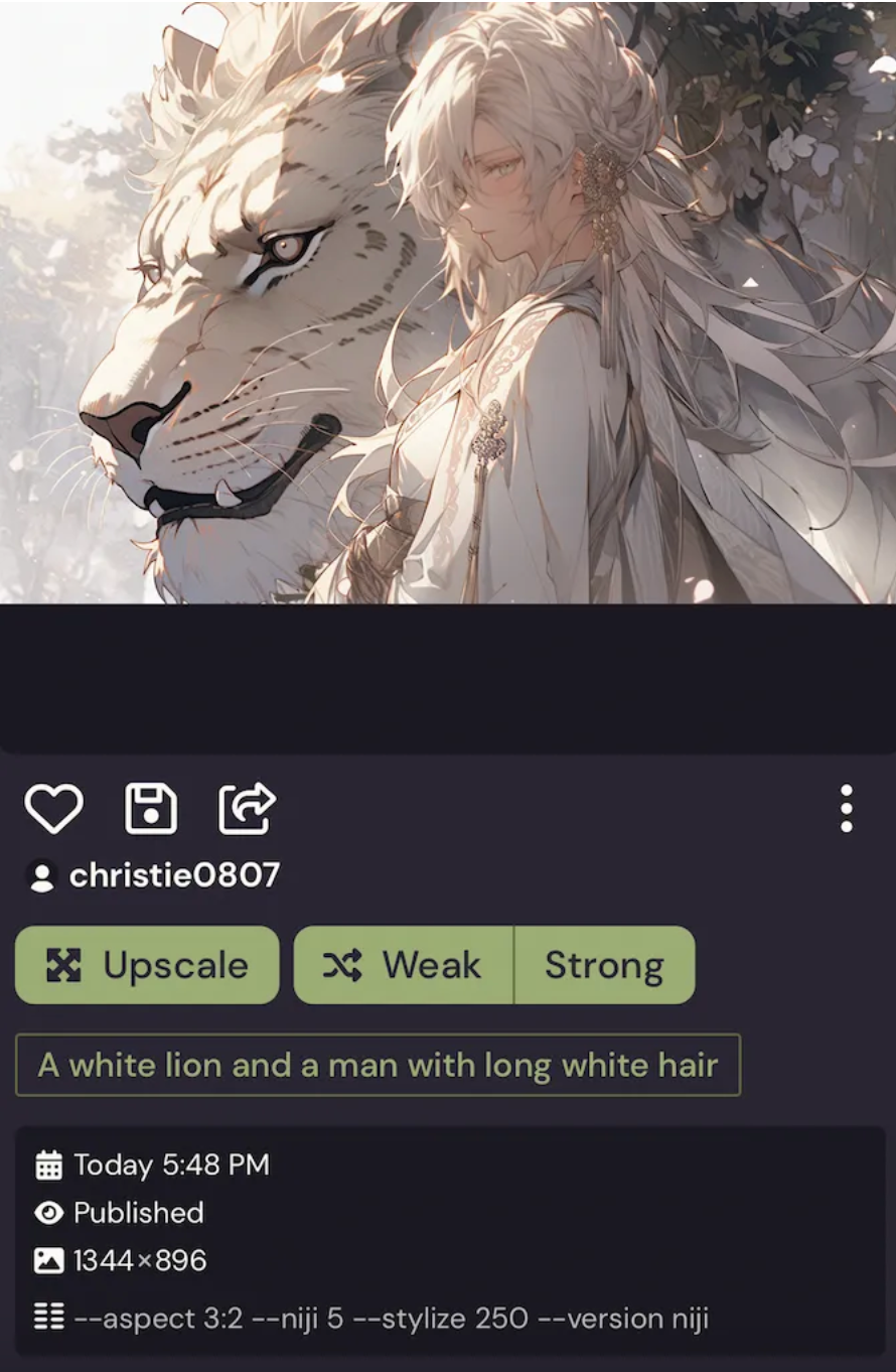 Save, upscale and create variation with Niji App