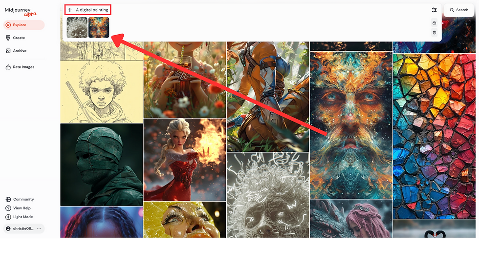 Drag image directly to textbox created from other users on Midjourney website