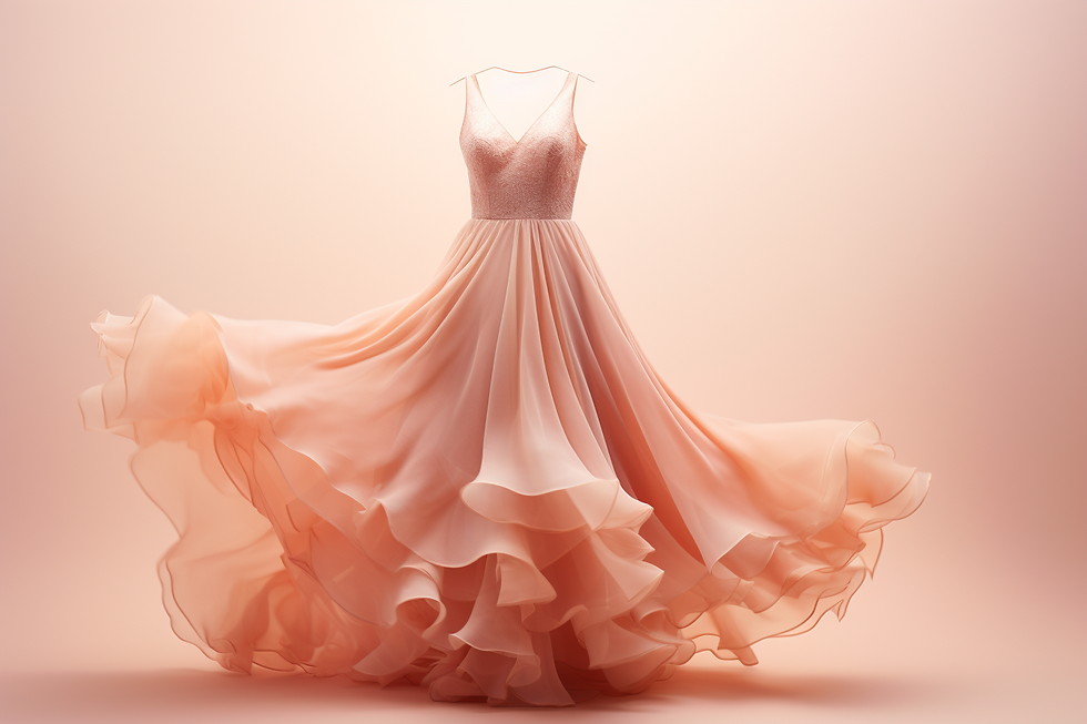 High end fashion design, a dress, soft peach pantone color