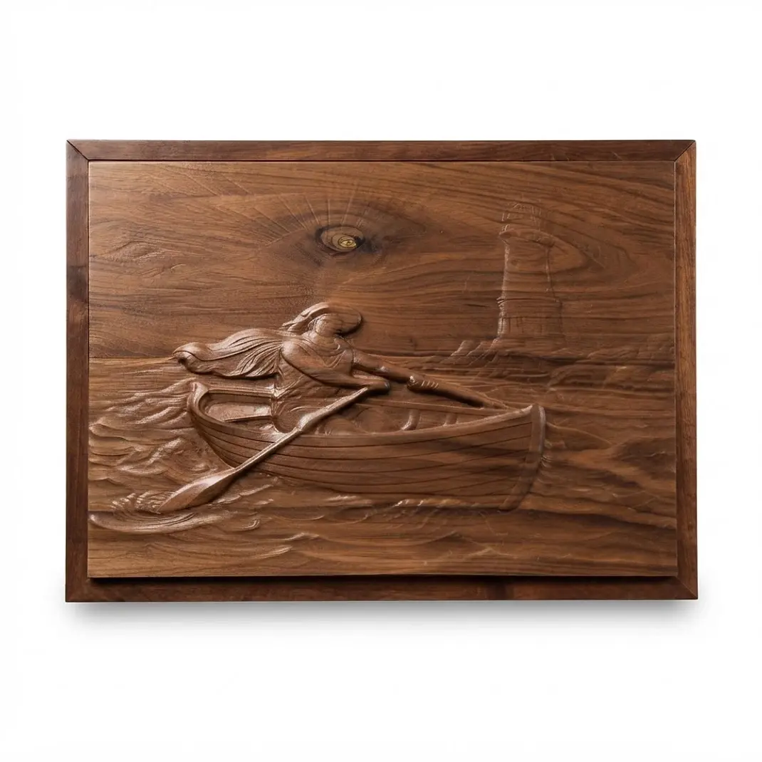Artisan Carved Wooden Scenic Plaque