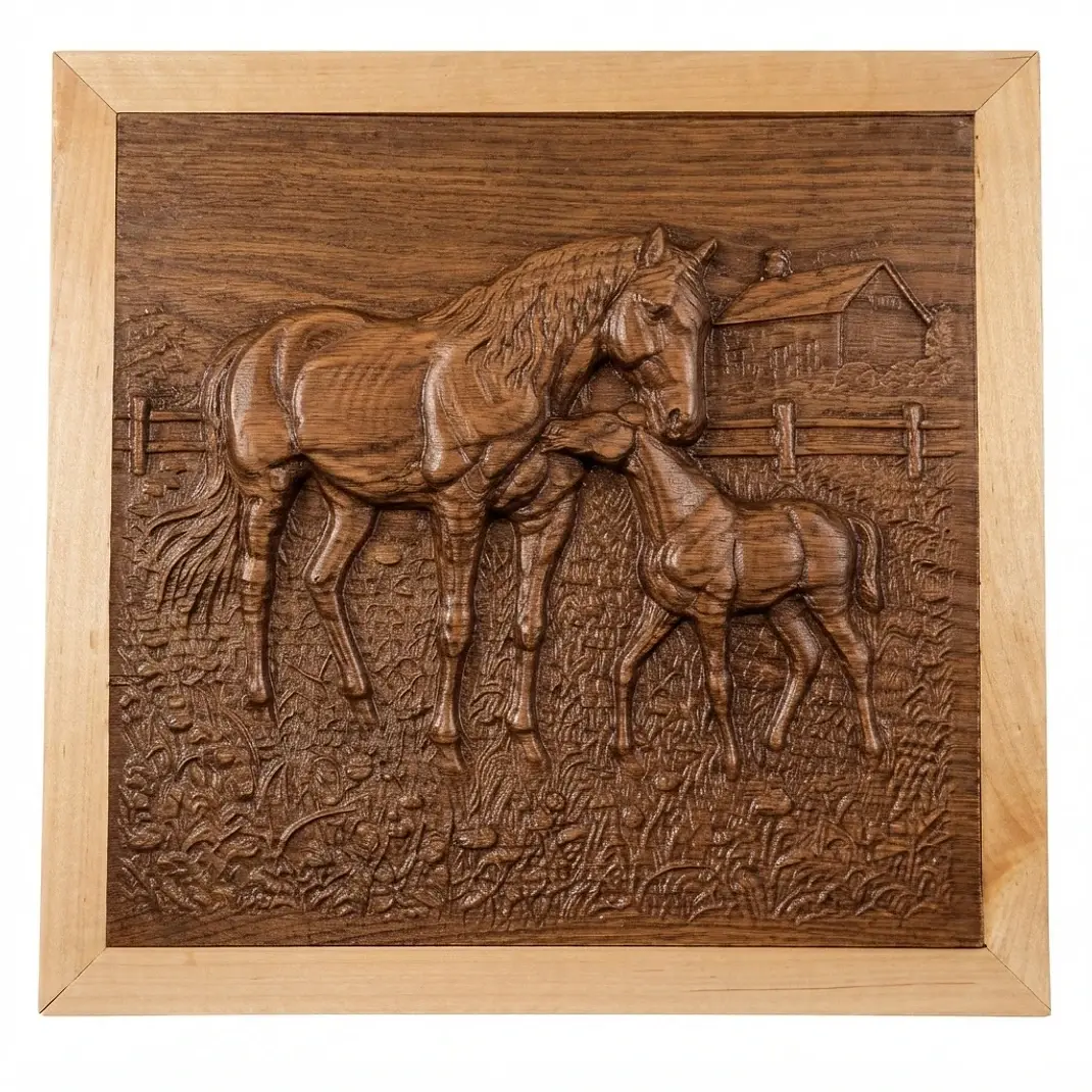 Rustic Equine Wood Carved Plaque