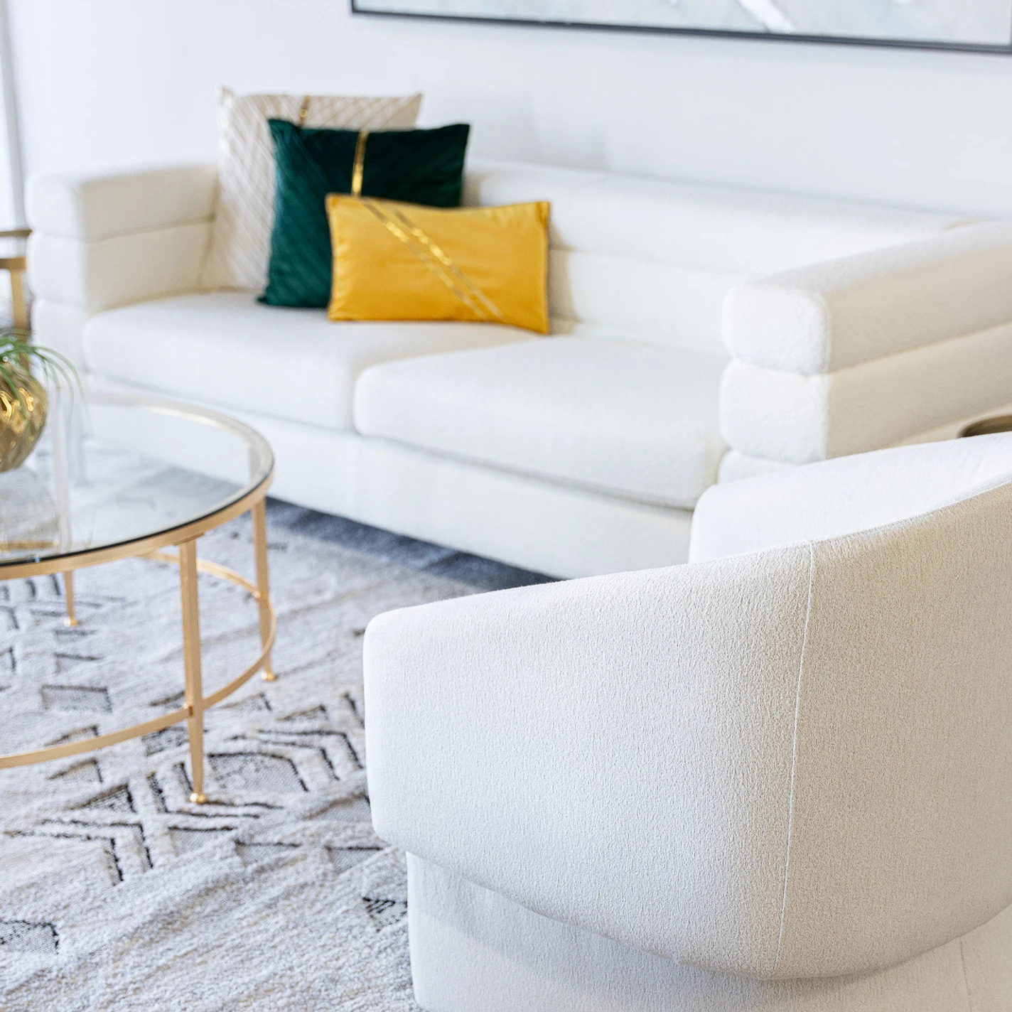 staged upscale furniture in living room