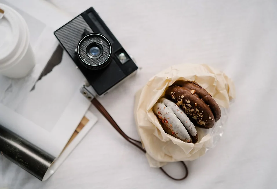 cookies on desk with camera