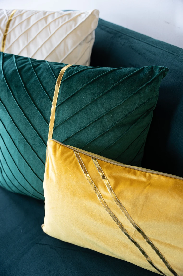 gold white and green accent pillows