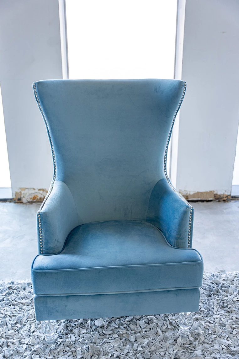 blue wingback chair rental