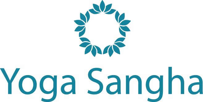 Yoga Sangha logo with floral lotus circle