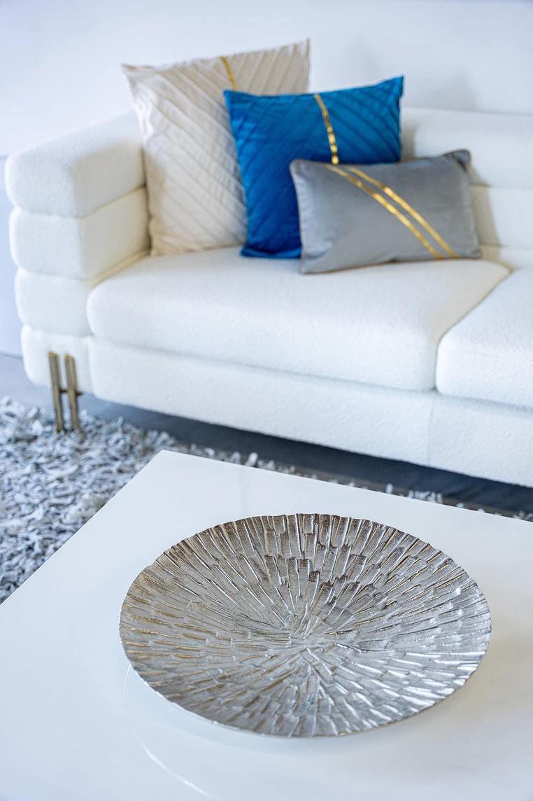 blue and white living room