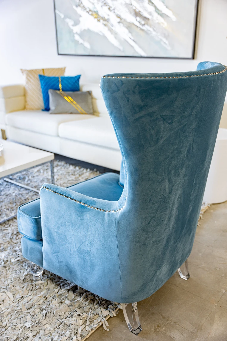 ice blue wingback chair