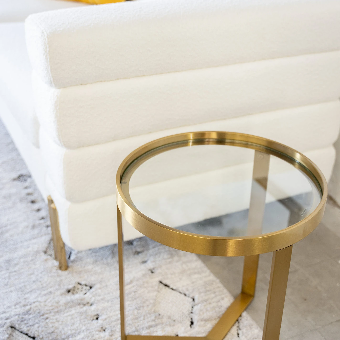 modern coffee table and white couch