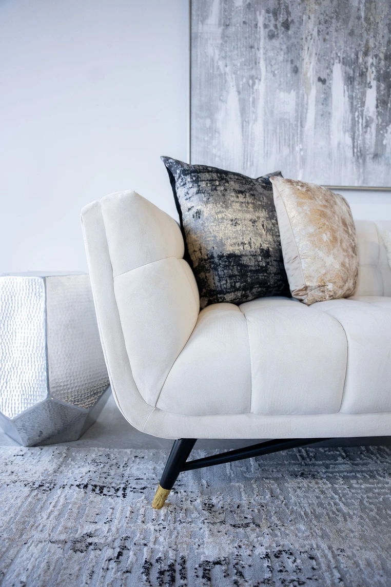 white velvet couch