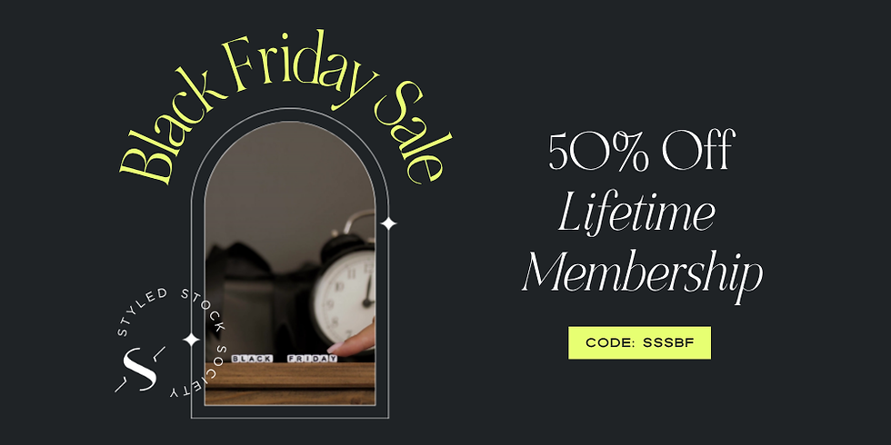 Black Friday Sale banner with "50% Off Lifetime Membership" text and code "SSSBF." Features a clock and Scrabble tiles spelling "BLACK FRIDAY."