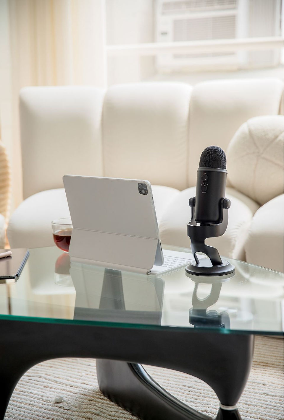 podcast in upscale office