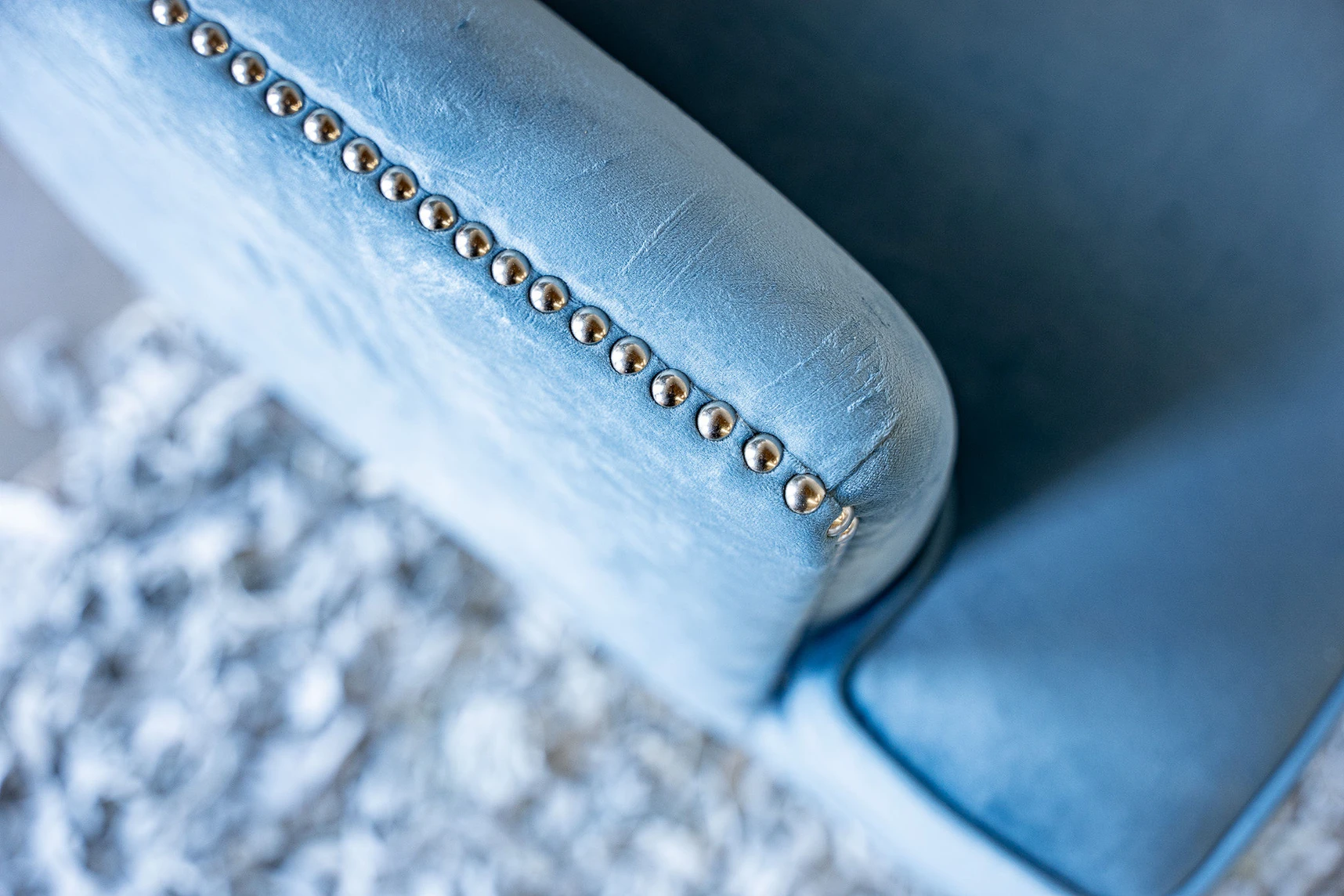 close up of light blue chair
