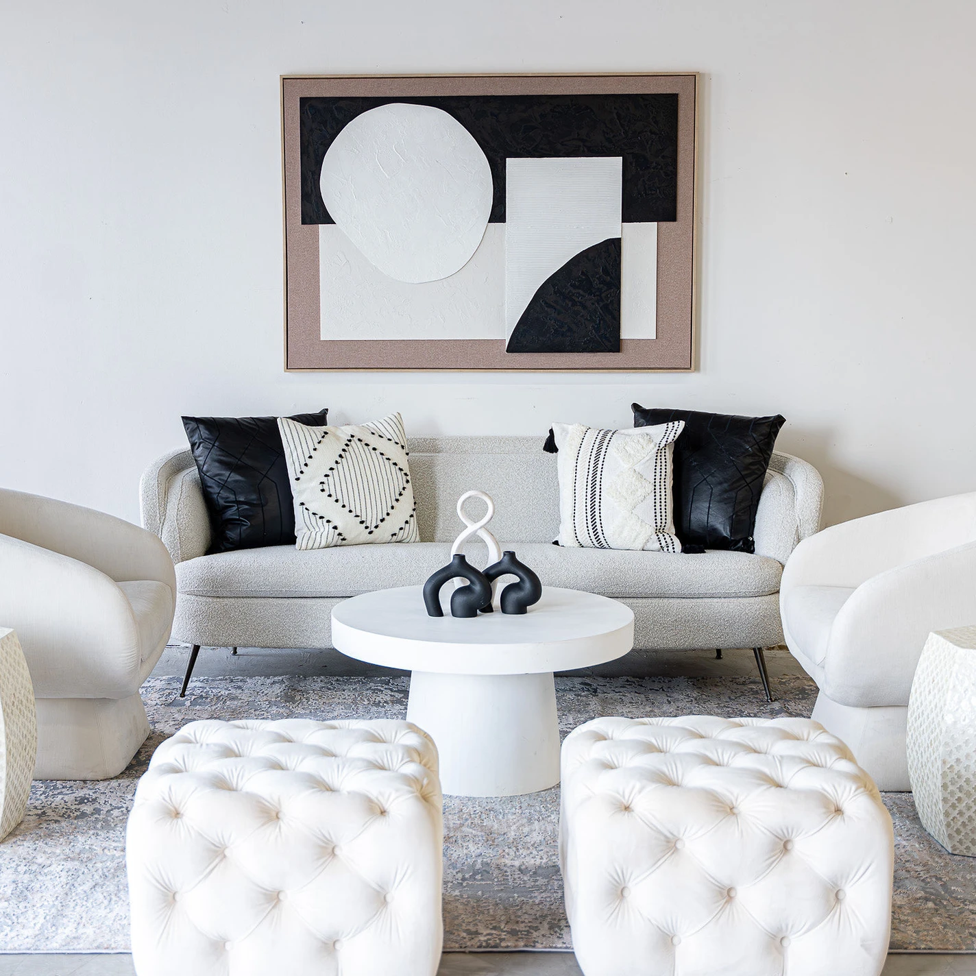 neutral upscale living room staging