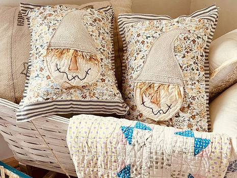 Cozy Up Your Fall Decor With The Vintage Quilt Scarecrow Pillow From Antique Farmhouse