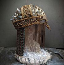 metal chainmail and twisted wire armor helmet