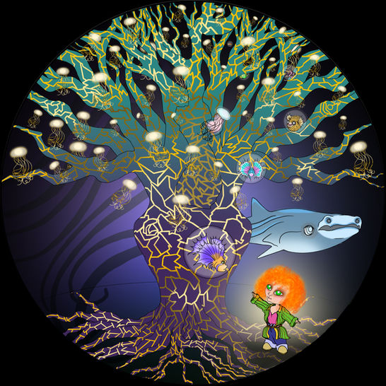 Underwater painting, stained glass, fish