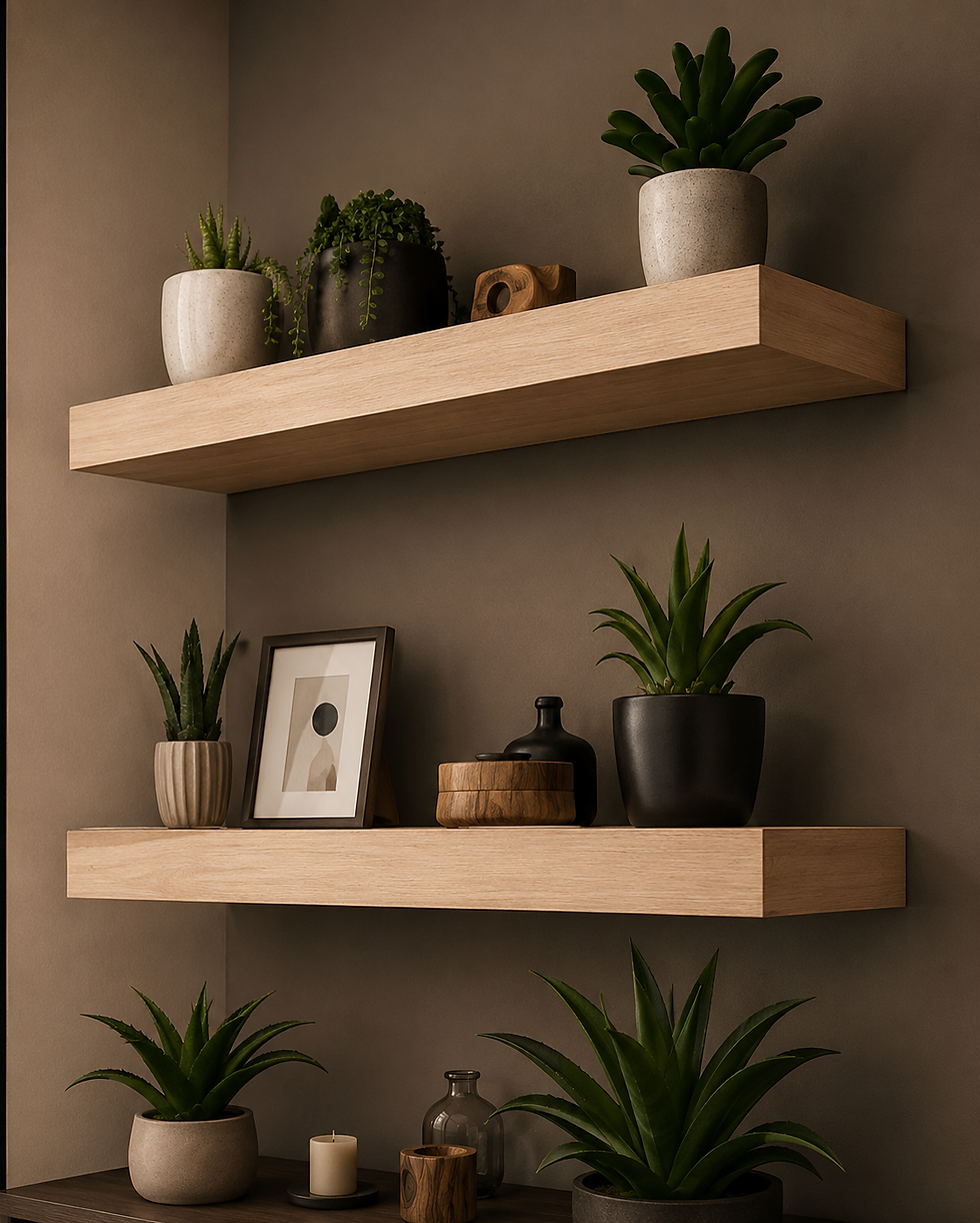 Étagères décorées de plantes, petits travaux