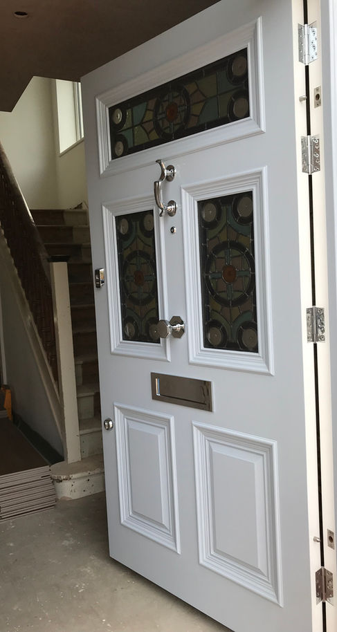Hand-painted Edwardian front door pale blue bespoke design