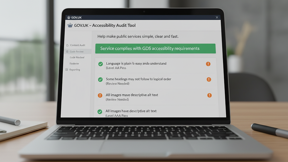 Close-up view of a laptop screen displaying accessibility testing software