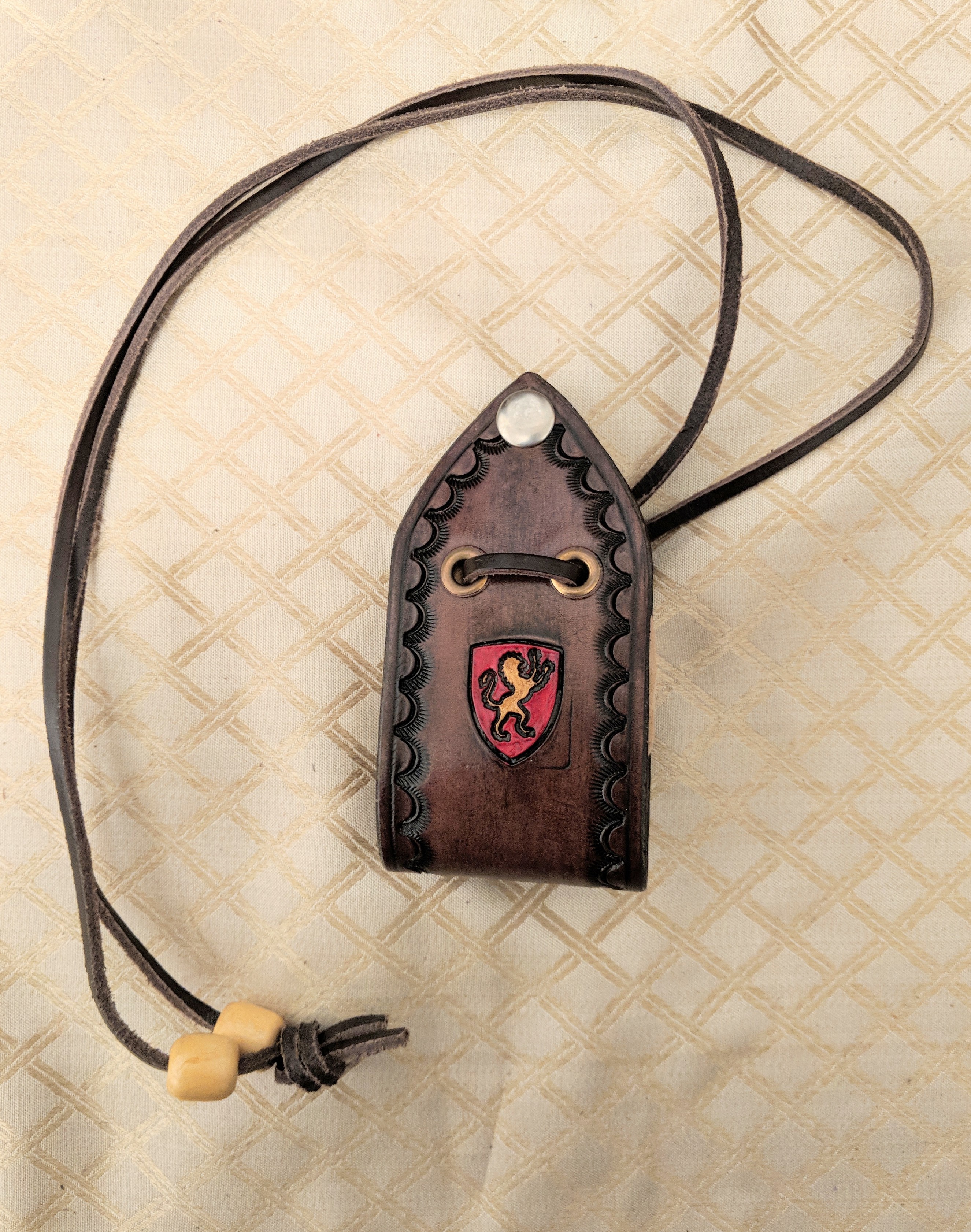 Hand stamped leather purse