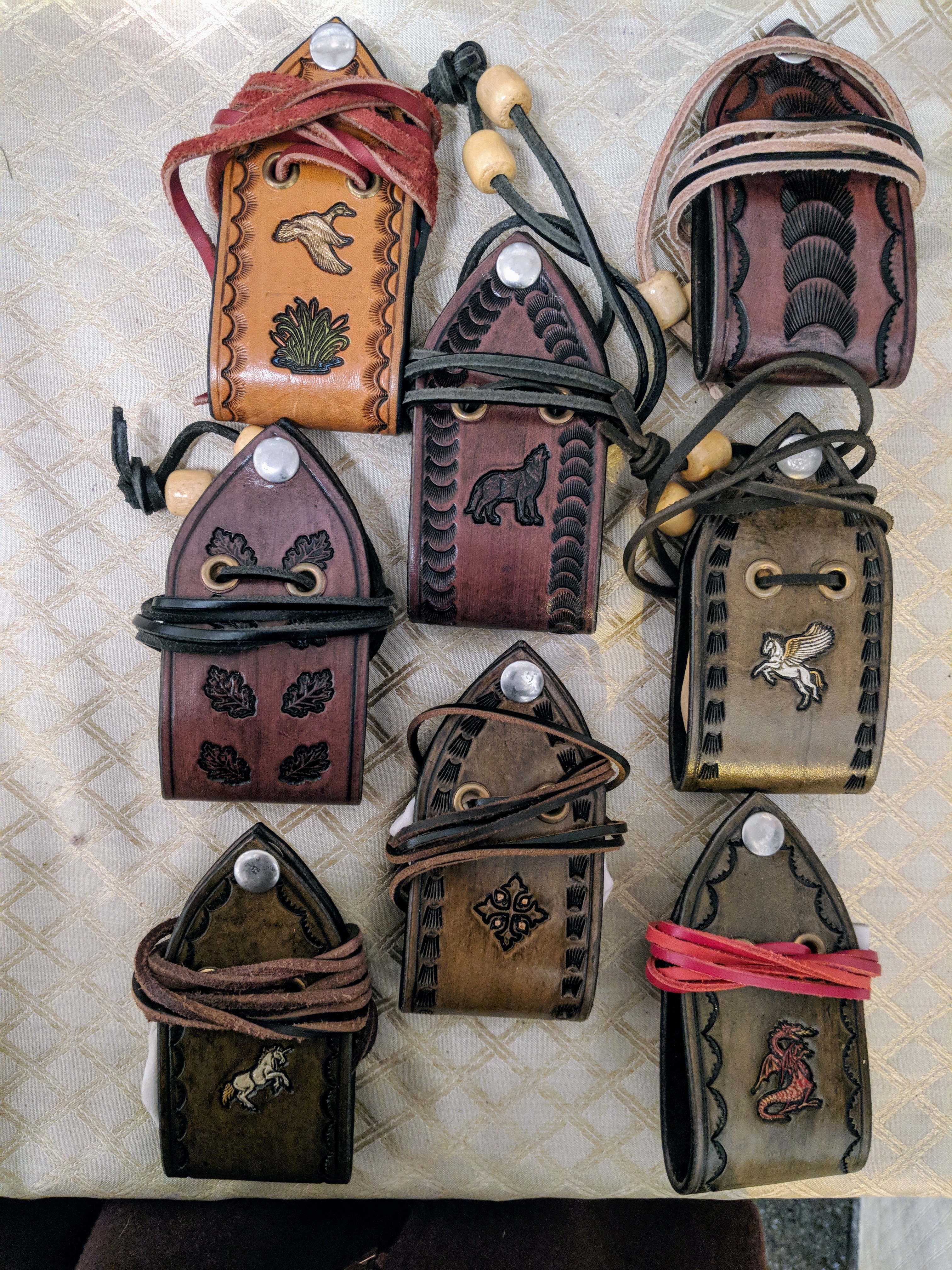 Hand stamped leather purses
