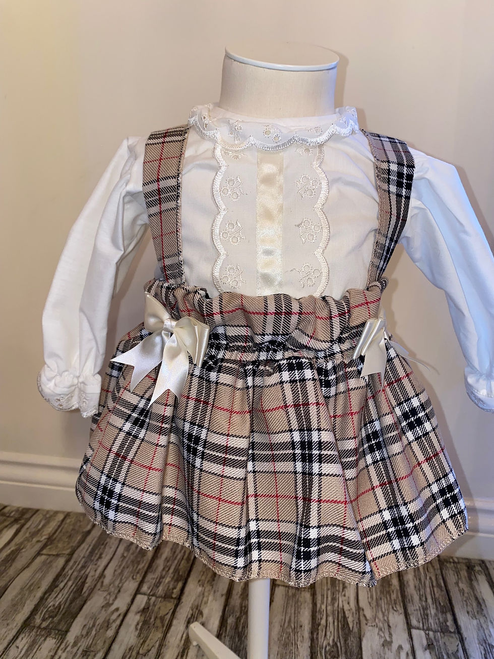 Thumbnail: Beige Tartan Frilly Jam Pants Set