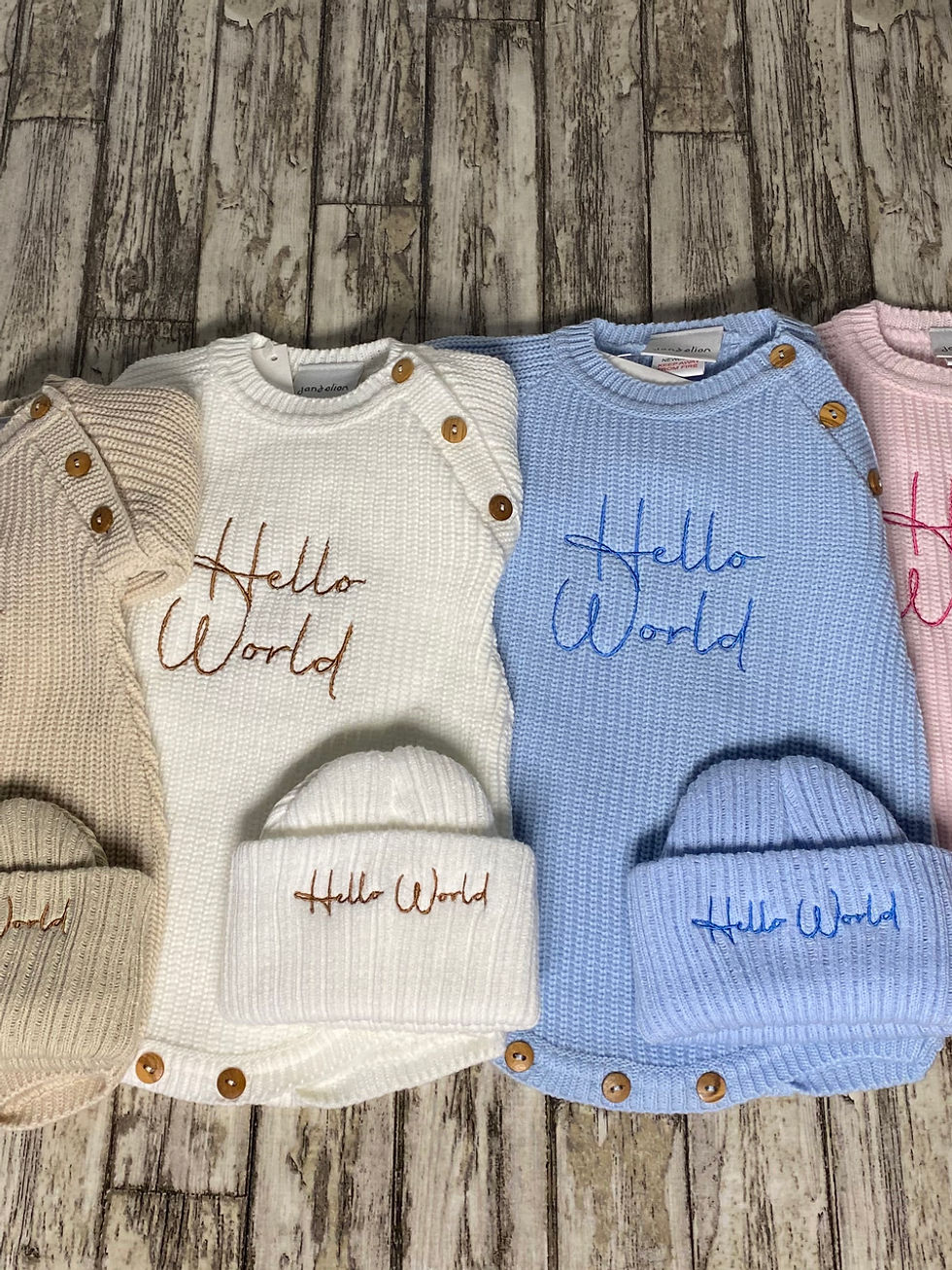 Thumbnail: Blue Knitted babygrow and Hat