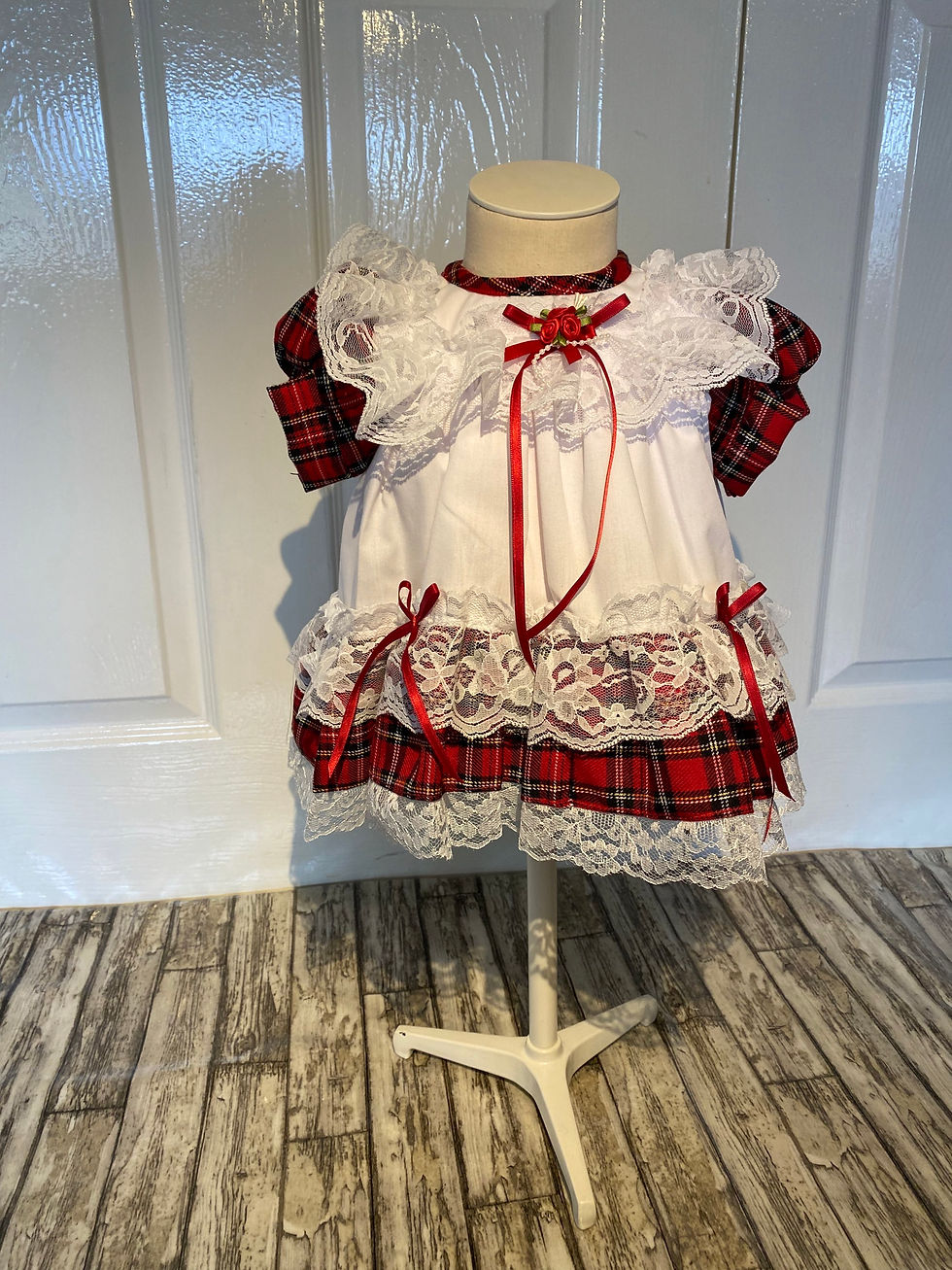 Thumbnail: White and Red Tartan Frilly Carriad Dress