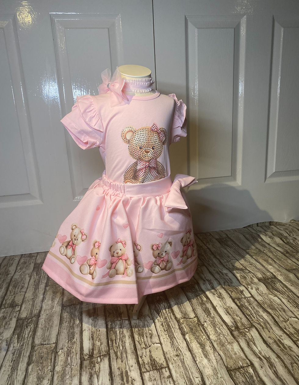 Thumbnail: Pink Bear T-shirt, Skirt and Headband Set
