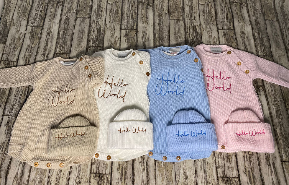 Thumbnail: White Knitted babygrow and Hat