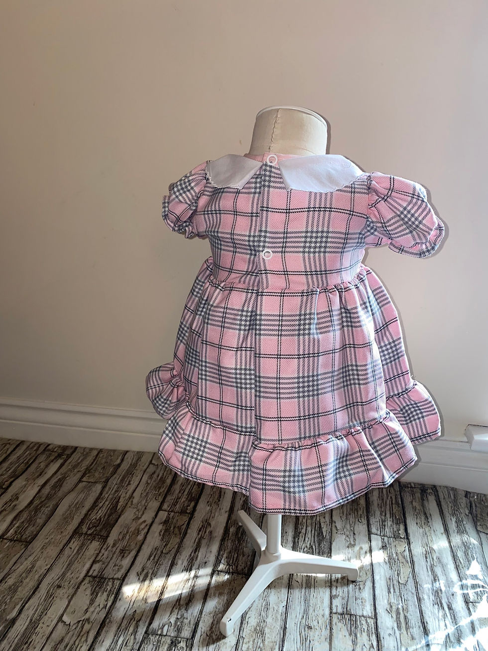 Thumbnail: Pink and Grey Tartan dress, cardigan and hat