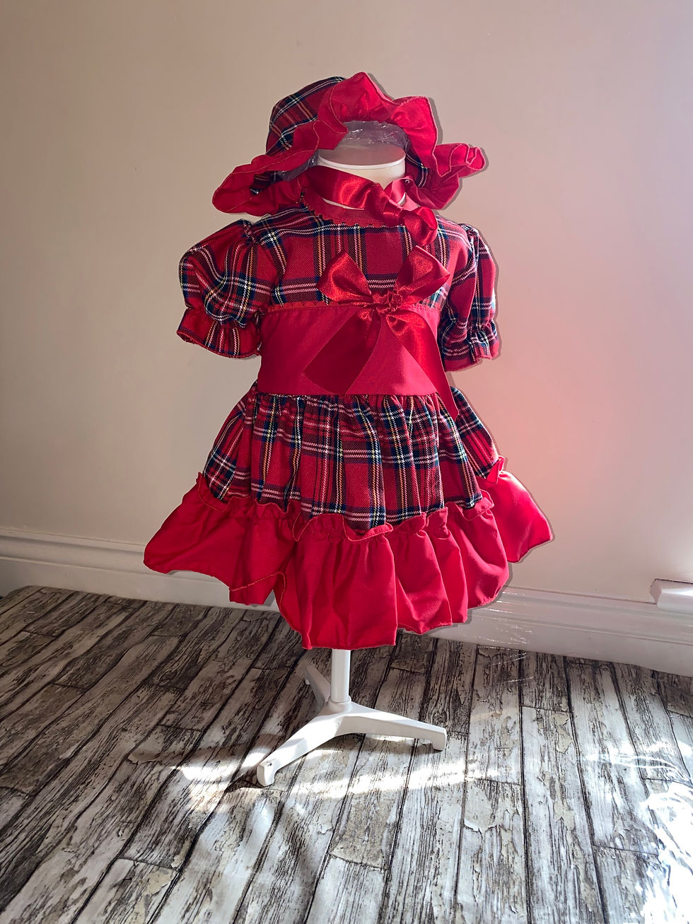 Thumbnail: Red Tartan Ribbon Waistband Dress 