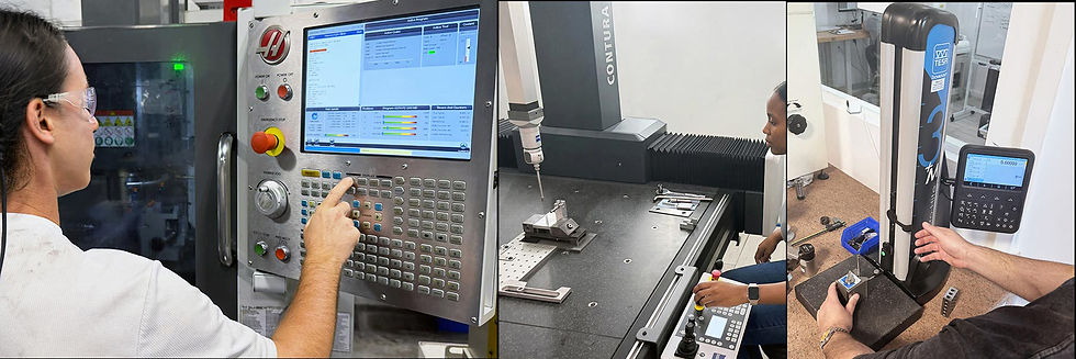 CNC machinists and quality inspectors at work at Atomic Machine, a precision manufacturing company in Naples, FL